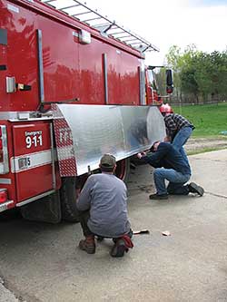 Stainless steel diamond plate unit on a fire truck